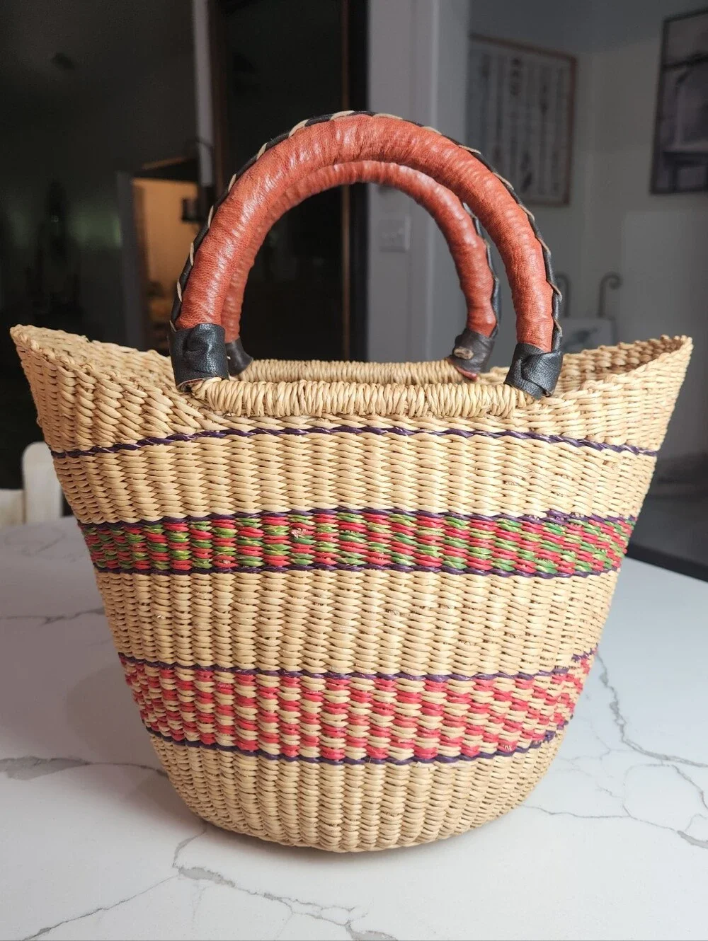 Artisan Woven Straw Tote U-Shopper Purse Summer Beach Bag